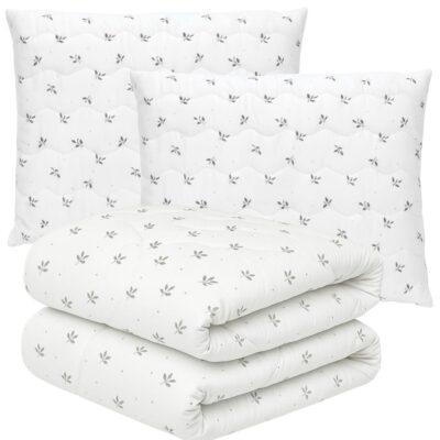 Kołdra i poduszki 220×200+2x 70×80 Szare listki