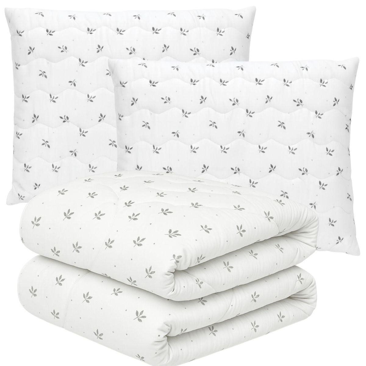 Kołdra i poduszki 220×200+2x 70×80 Szare listki