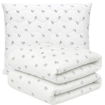 Kołdra i Poduszka140x200+70x80 Szare listki