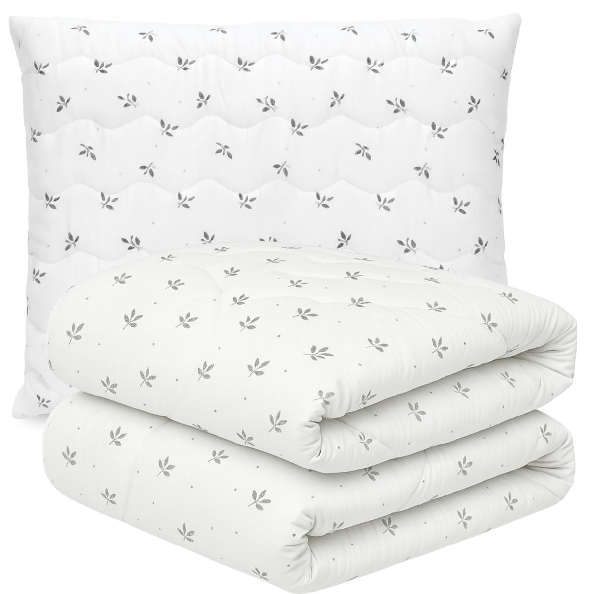 Kołdra i Poduszka140x200+70x80 Szare listki