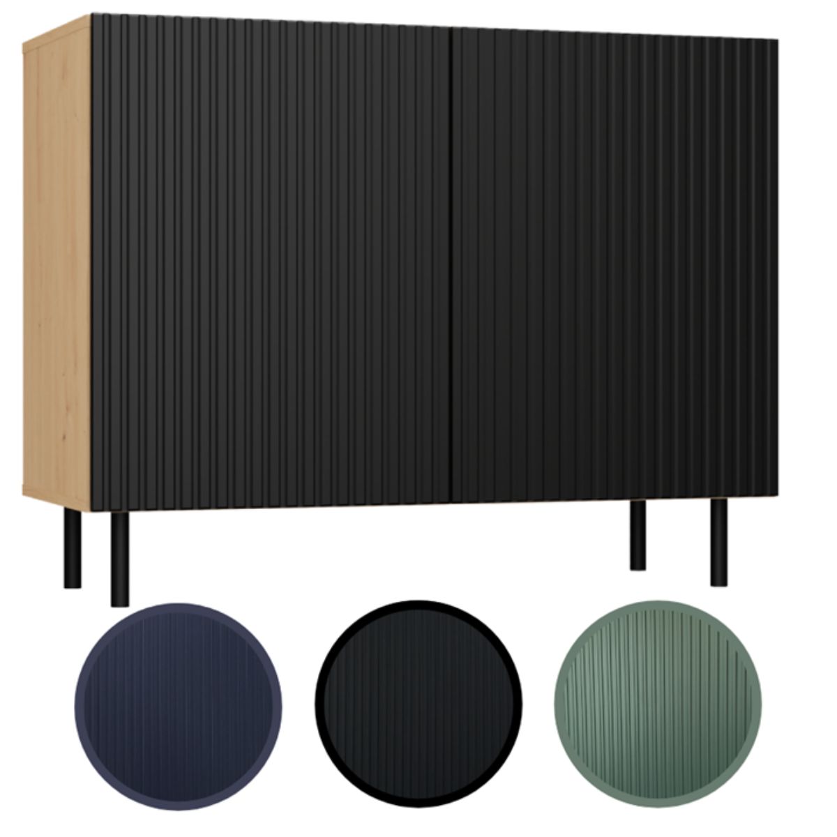 Komoda homi2  Ryflowany front lamele czarna