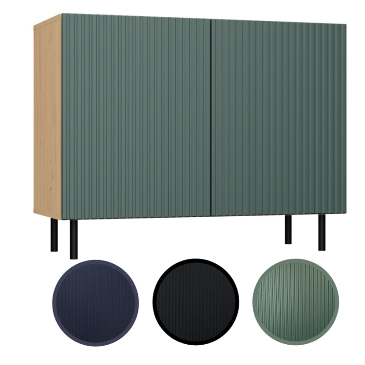 Komoda homi2  ryflowany front lamele zielona