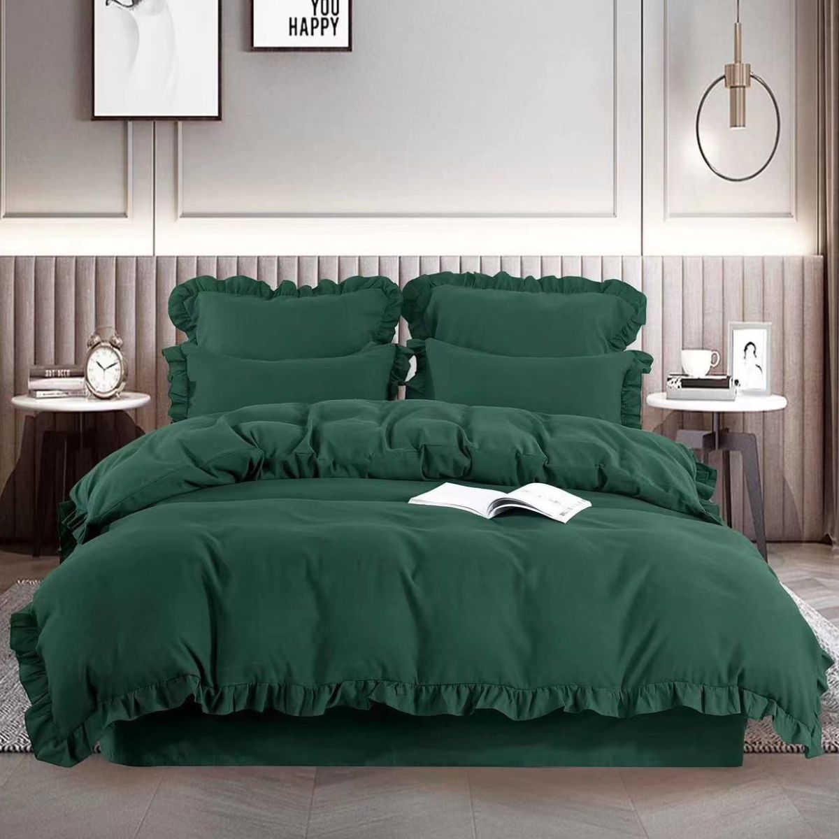 Pościel 160x200 butelkowa zieleń satyna bawełniana