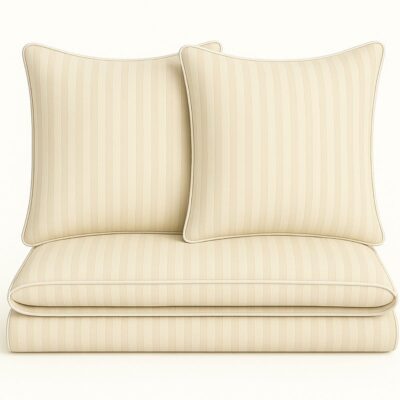 Pościel 220x200 Adamaszek beżowa z białą lamówką Mikrofibra