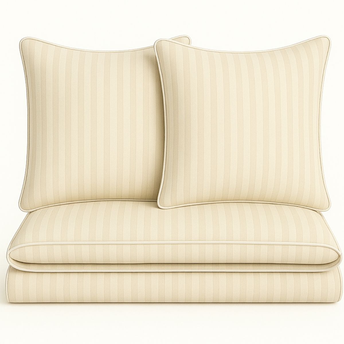 Pościel 220x200 Adamaszek beżowa z białą lamówką Mikrofibra