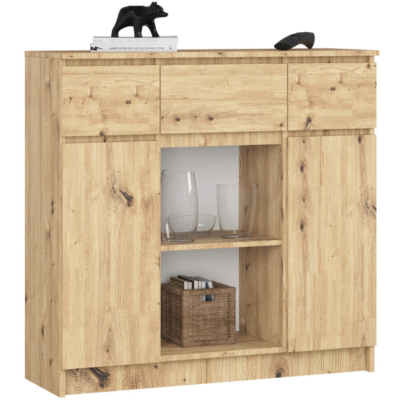 KOMODA 101 cm 2 DRZWI 3 SZUFLADY 6 PÓŁEK DĄB ARTISAN