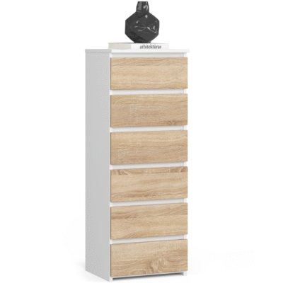 Komoda CL6 40 cm 6 szuflad - biała-dąb sonoma