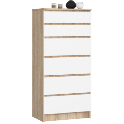 KOMODA K 60 cm 6 SZUFLAD SONOMA / BIAŁA