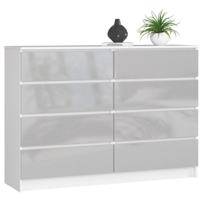 KOMODA K 140 cm 8 SZUFLAD AKRYL METALIK WYSOKI POŁYSK