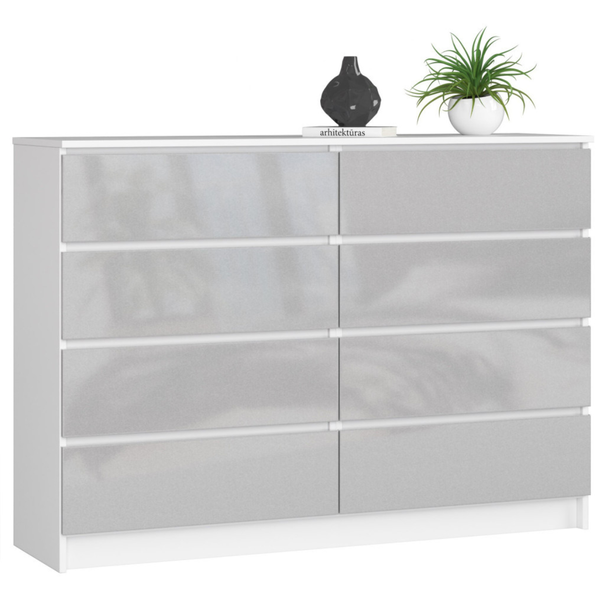 KOMODA K 140 cm 8 SZUFLAD AKRYL METALIK WYSOKI POŁYSK