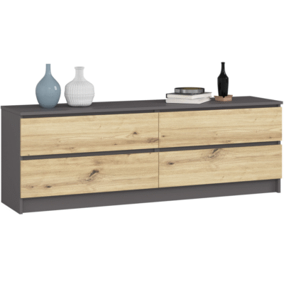 Komoda K 160 cm 4 szuflady - grafit szary-dąb artisan