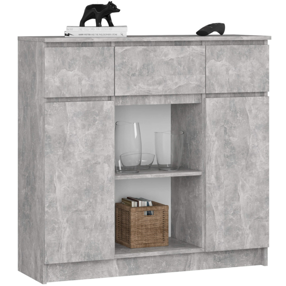 KOMODA 101 cm 2 DRZWI 3 SZUFLADY 6 PÓŁEK BETON