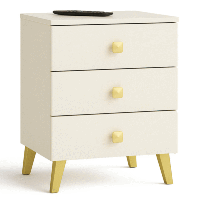 Szafka nocna MOBI 40 cm 3 szuflady - kaszmir złote uchwyty