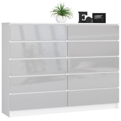 KOMODA K 160 cm 10 SZUFLAD BIAŁA / METALIK POŁYSK