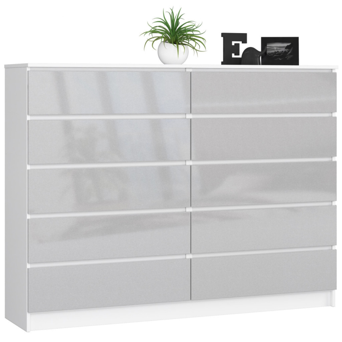 KOMODA K 160 cm 10 SZUFLAD BIAŁA / METALIK POŁYSK