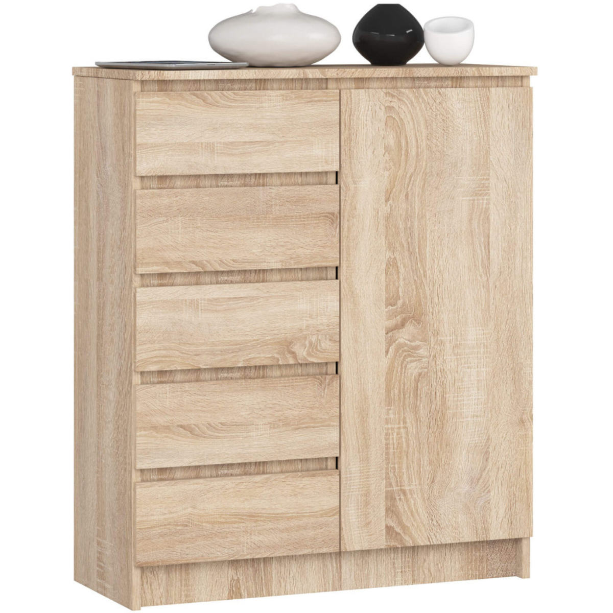 Komoda K 80 cm 1 drzwi 5 szuflad - dąb sonoma