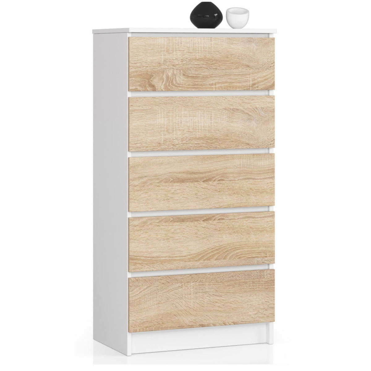 KOMODA K 60 cm 5 SZUFLAD BIAŁA / SONOMA